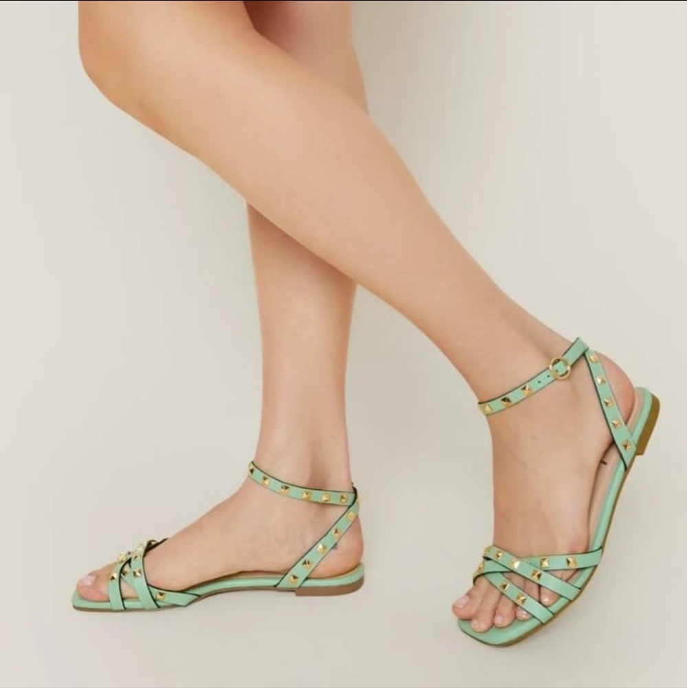 NWOT Studded Vegan Leather Ankle Strap Sandals